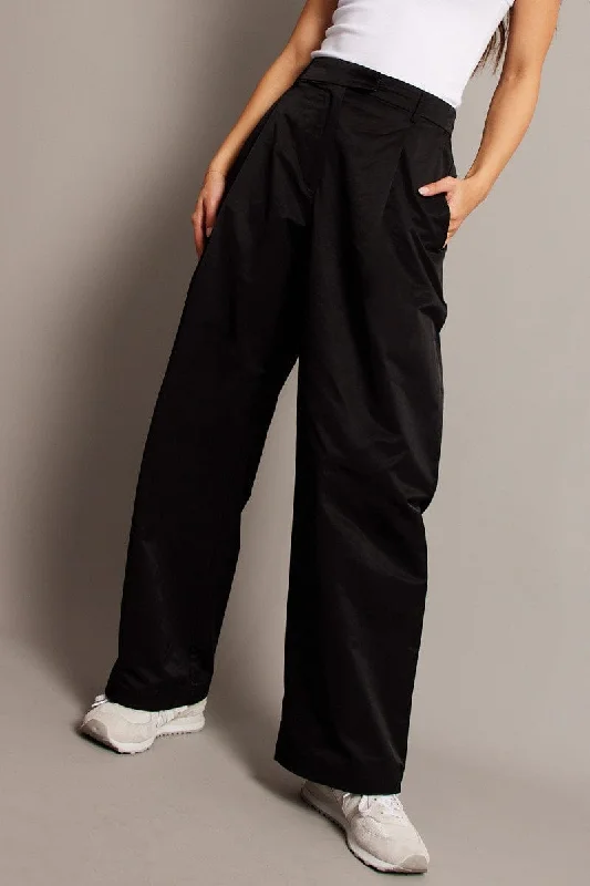 Flash Sale Online Black Wide Leg Pants Pleated Front