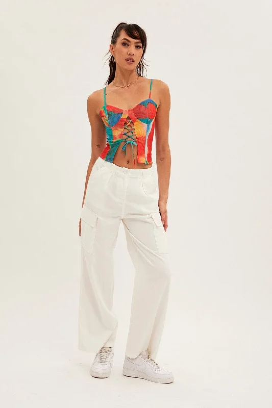 Top Deals White Cargo Pants Relaxed Wide Leg