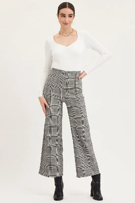 Crazy Price Slashing Check Flare Pants High Rise