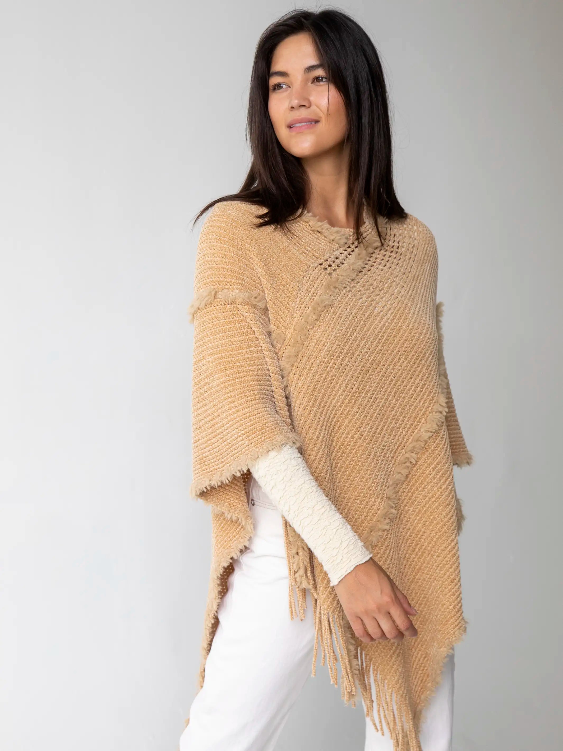 Get The Latest Trends Chenille Poncho Scarf - Tan