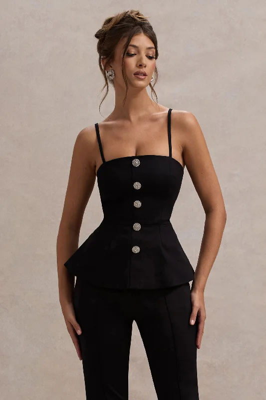 Women's Clothing Online Skyla | Black Strappy Top With Buttons