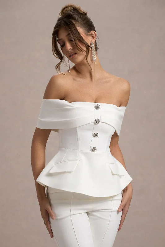 Women Fashion Shai | White Tailored Bardot Top