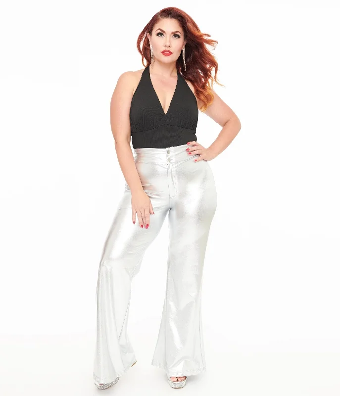 Runway Inspired Wear Smak Parlour 1960s Metallic Silver High Waist Flare Pants