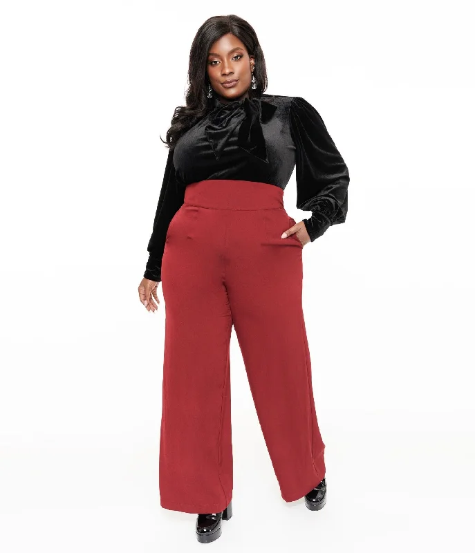 Comfort Meets Fashion Unique Vintage Plus Size 1940s Merlot High Waist Pants