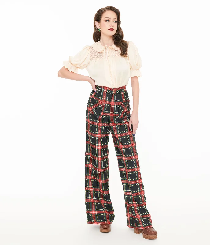 Chic & Cozy Collection Smak Parlour 1960s Black & Red Plaid Wide Leg Trousers