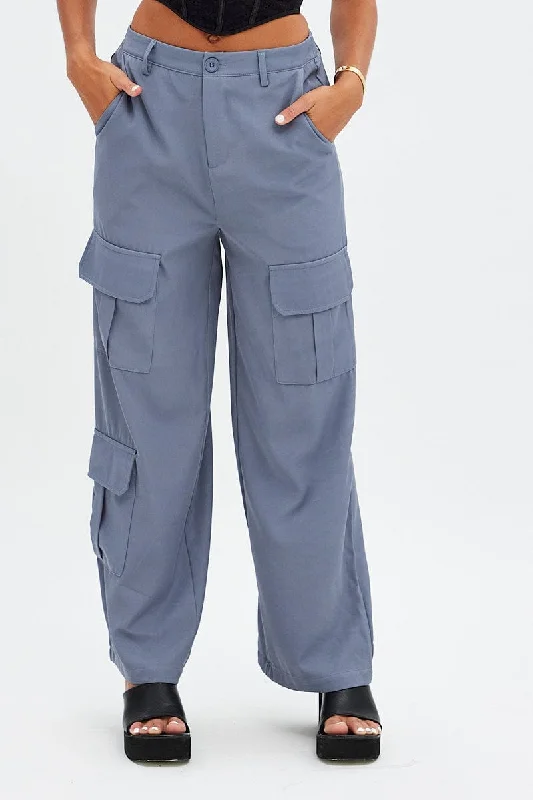 Limited Stock, Big Discounts Grey Wide Leg Pants Cargo Pockets