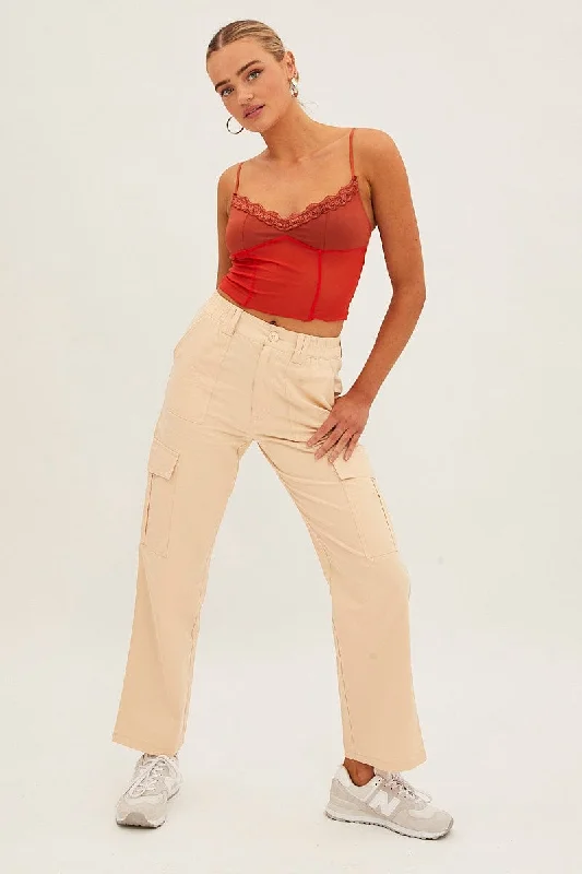 Unleash Your Fashion Beige High Rise Wide Leg Cargo Pants