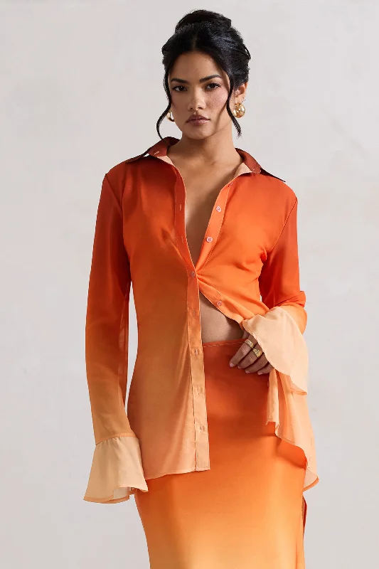 Clothes Of Woman Tahiti | Orange Ombre Flared-Sleeve Shirt