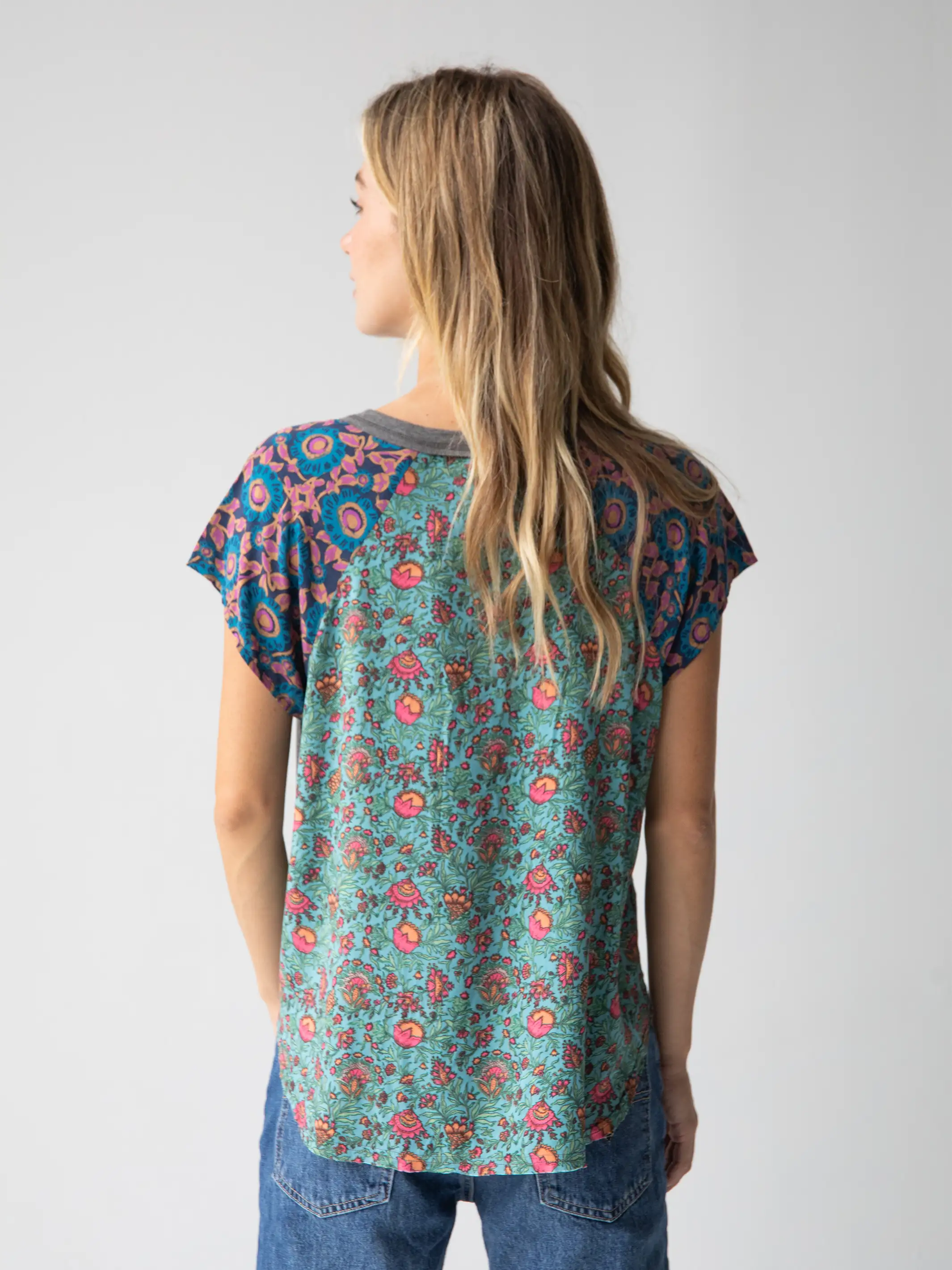 Hot Brand Discounts Daphne Mixed Print Top - Teal Turquoise Mixed Floral