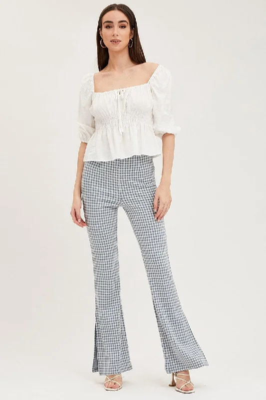 Chic Women's Clothing for Work and Travel Check Flare Pants High Rise