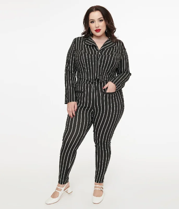 Dive Into Trendy Styles Tim Burton’s The Nightmare Before Christmas by Unique Vintage Plus Size Black & White Stripe Jack Skellington Stretch Pants