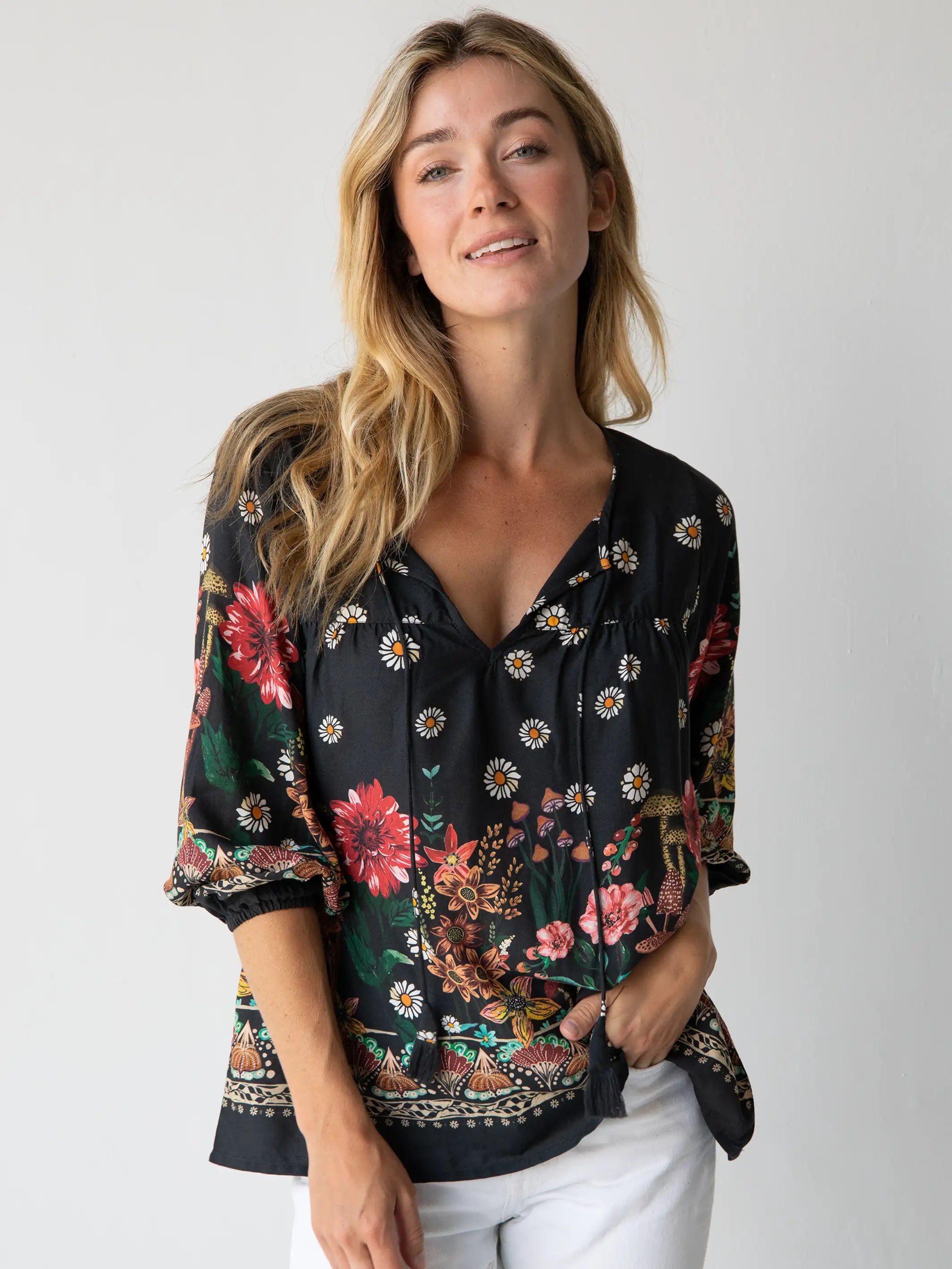 Flash Sale Now Maribel Top - Black Floral Mushroom