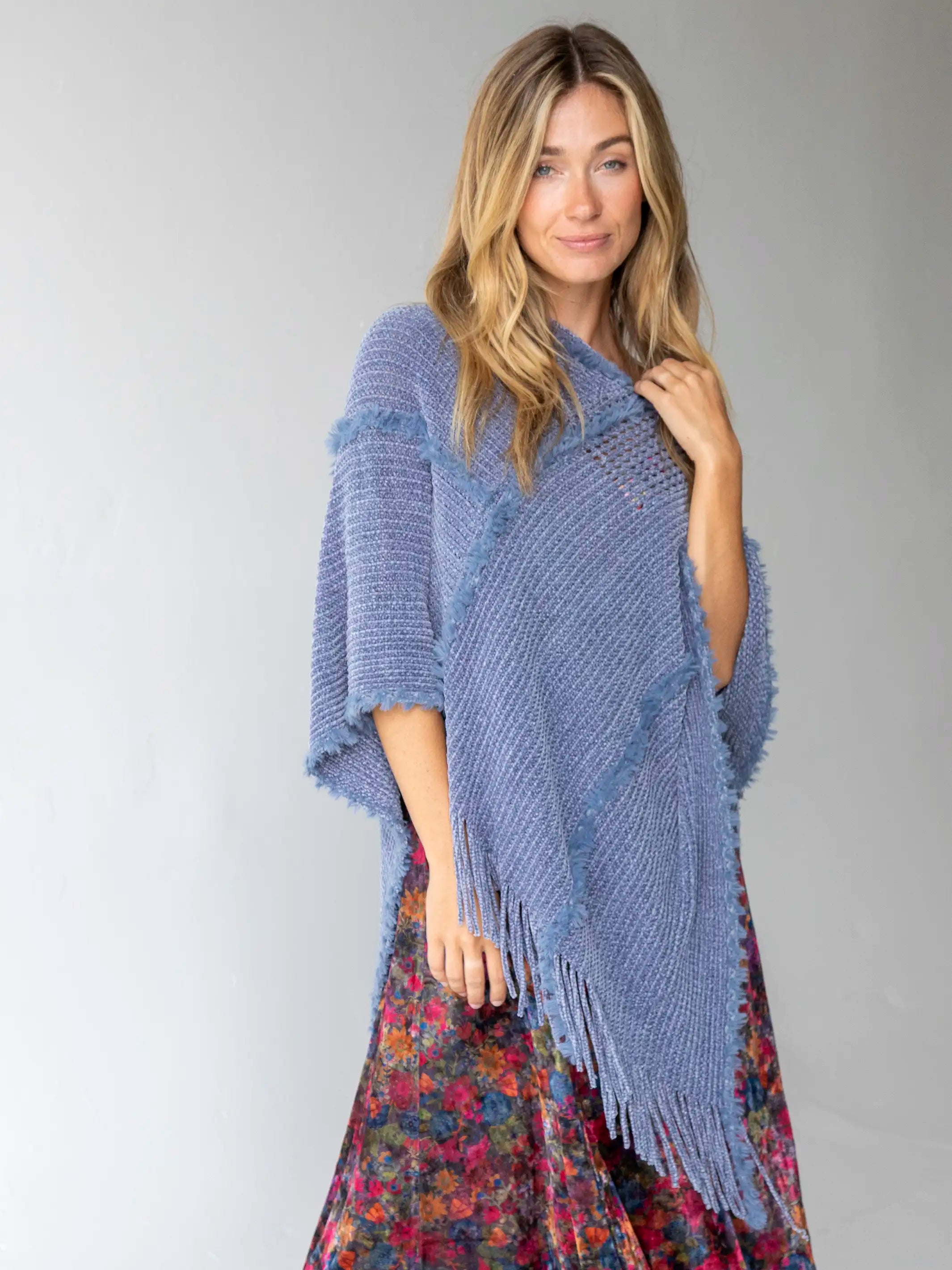 Trendsetter's Closet Chenille Poncho Scarf - Light Blue