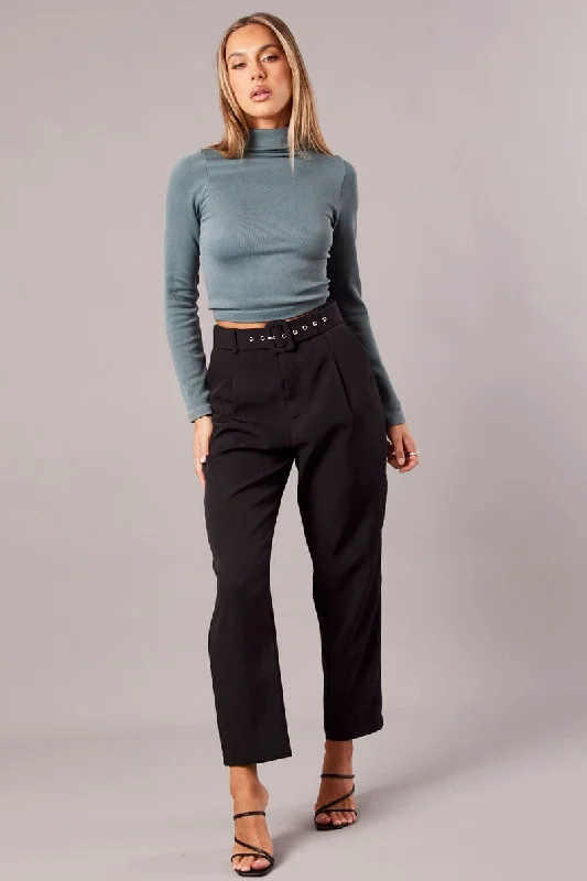 Clearance Sale Online Black Tapered Pants High Rise Belted