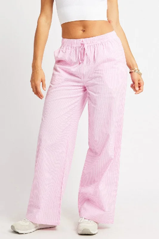 Casual Chic Clothing Pink Stripe Wide Leg Pants High Rise