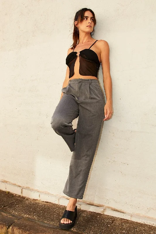 Online Clothing Boutiques Grey Tailored Pant High Waist