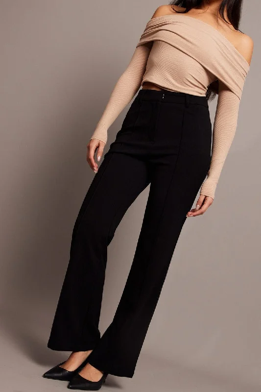 Boutique Styles Black Straight Fit Pants High Rise Workwear