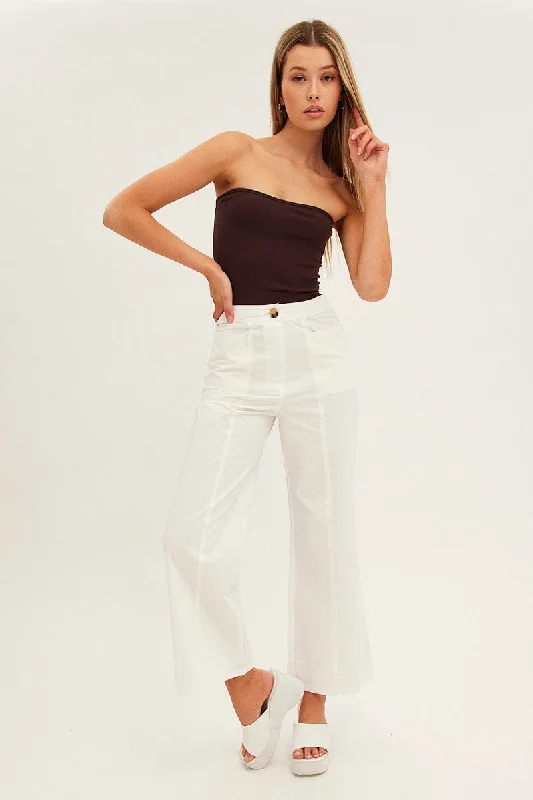 Fashion Women's Clothing White Wide Leg Pants High Rise Cotton