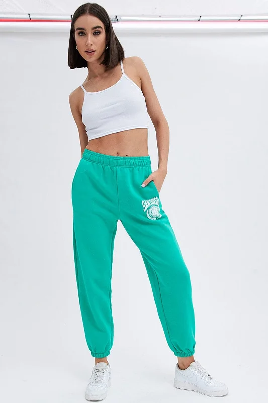 Travel Essentials Green Track Pants High Rise Jogger