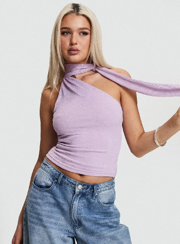 Sporty Streetwear Anderstone Neck Tie Top Purple