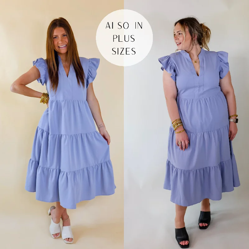 Designer Women's Fashion Online Magnolia Morning Ruffle Cap Sleeve Tiered Midi Dress in Periwinkle Blue