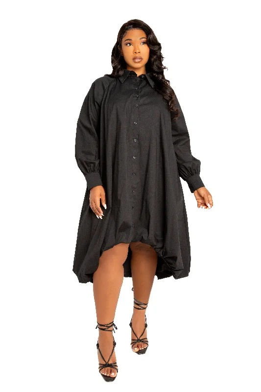 Women Clothes Bubble Hem High Low Shirt Dress