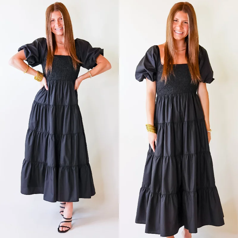 Women's Clothing Sale Online Santorini Sunshine Short Balloon Sleeve Maxi Dress in Black