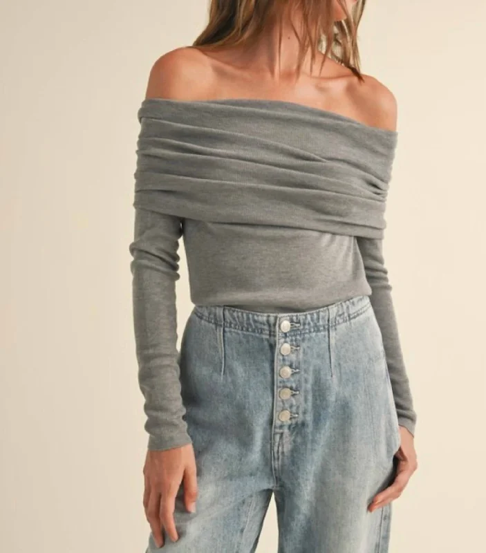 Stylish Basics Off The Shoulder Sweater Top In Grey