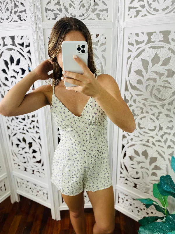 Timeless Elegance SIMPLE Floral Tied Shoulder Romper