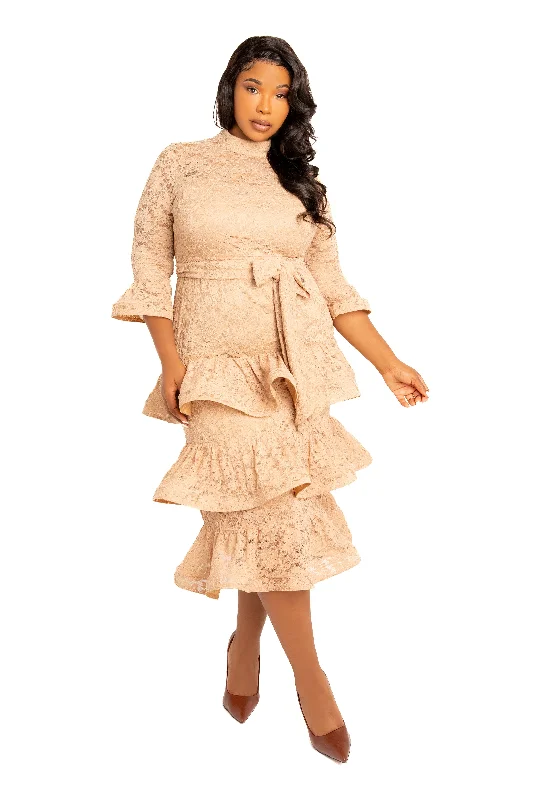 Discover Now Lace Bell Sleeve Tiered Dress