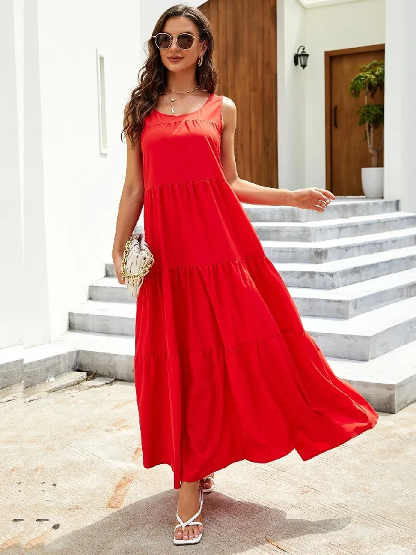 Holiday Discount KittenAlarm - Solid Ruffle Hem Tank Maxi Dress