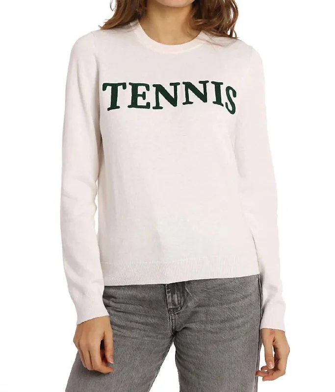 Vibrant Femme Fashion Sport Crew Neck Sweater In Tennis White