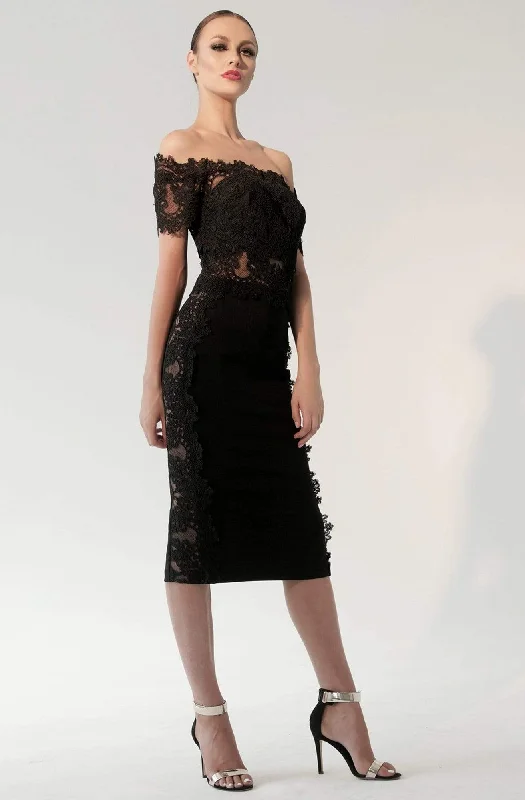 Sale For Women Nicole Bakti - 592 Lace Appliqued Off-Shoulder Cocktail Dress