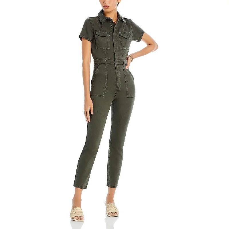 Chic Casual Wardrobe Essentials Good American Womens Collared Flap Pockets Jumpsuit