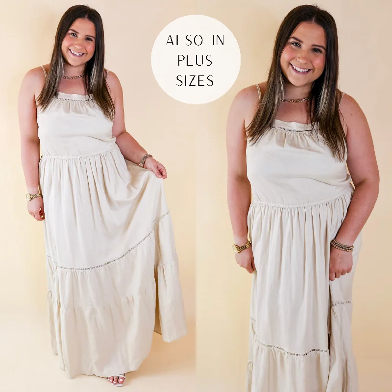 Classic Women's Clothing Styles Tranquil Tides Tiered Maxi Dress in Cream