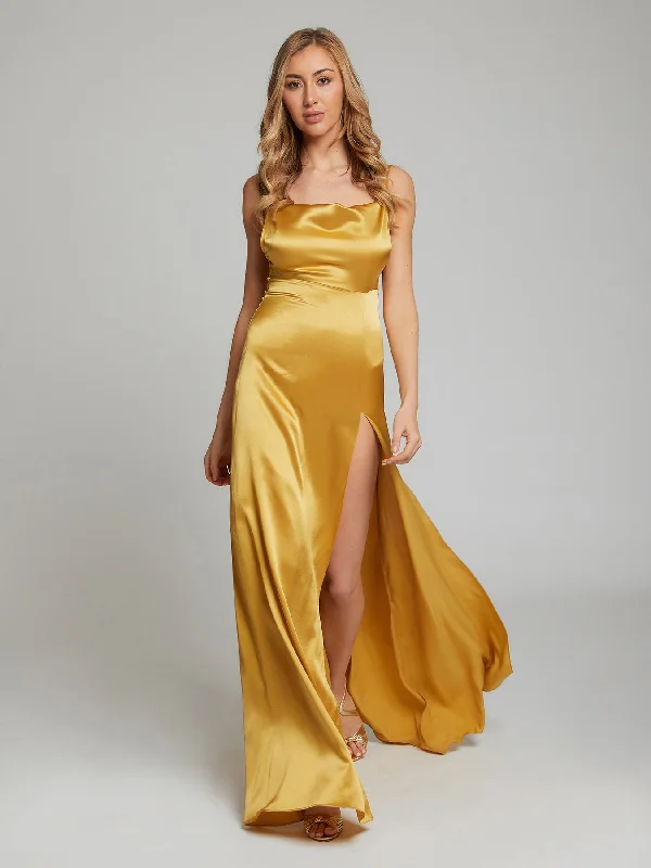 Premium Fashion Salome gold silk dress