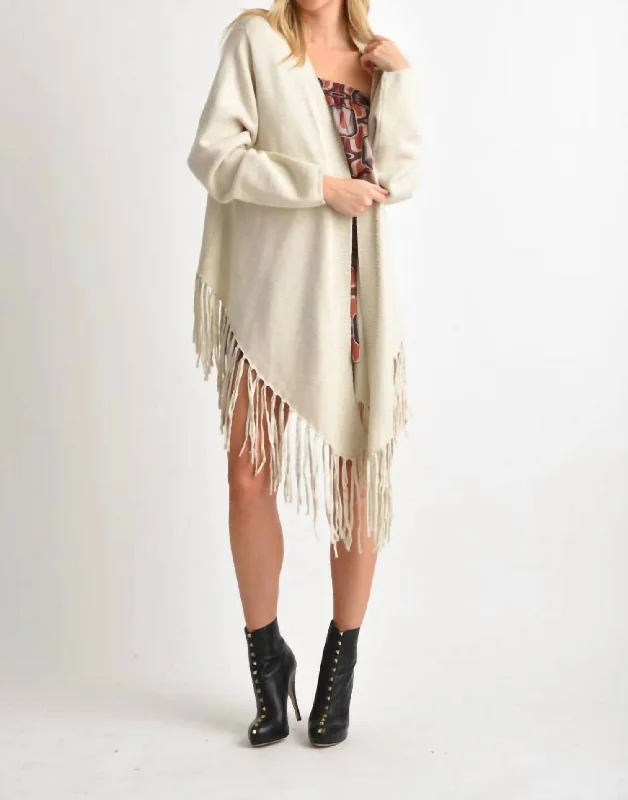 Trendy Street Style Angel Long Sleeve Cardigan With Fringe Hem In Beige