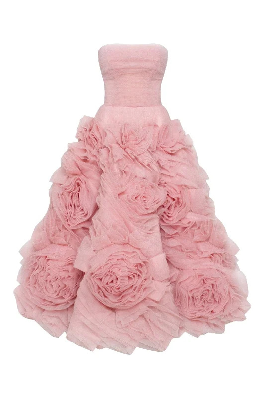 Redefining Women's Fashion Dramatically flowered tulle dress in misty pink