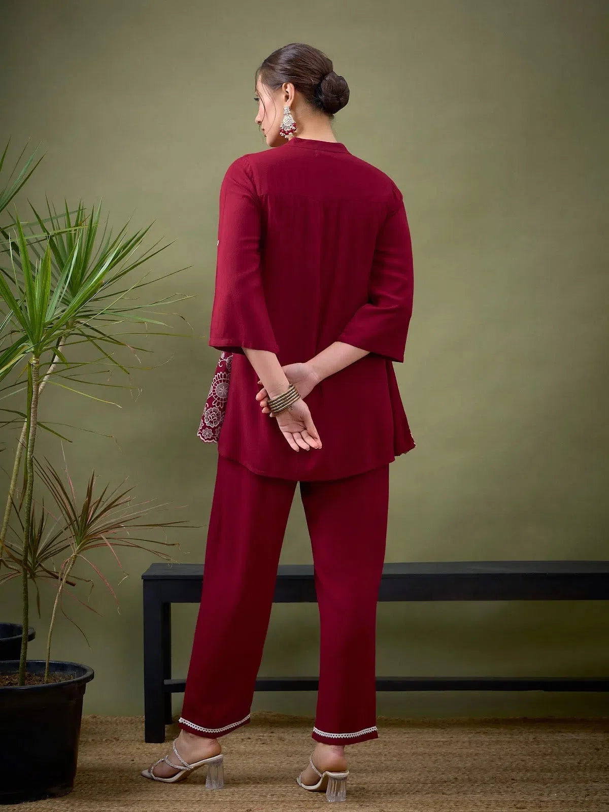 Flash Sale Now Women Maroon Hem Embroidered Shirt With Palazzos