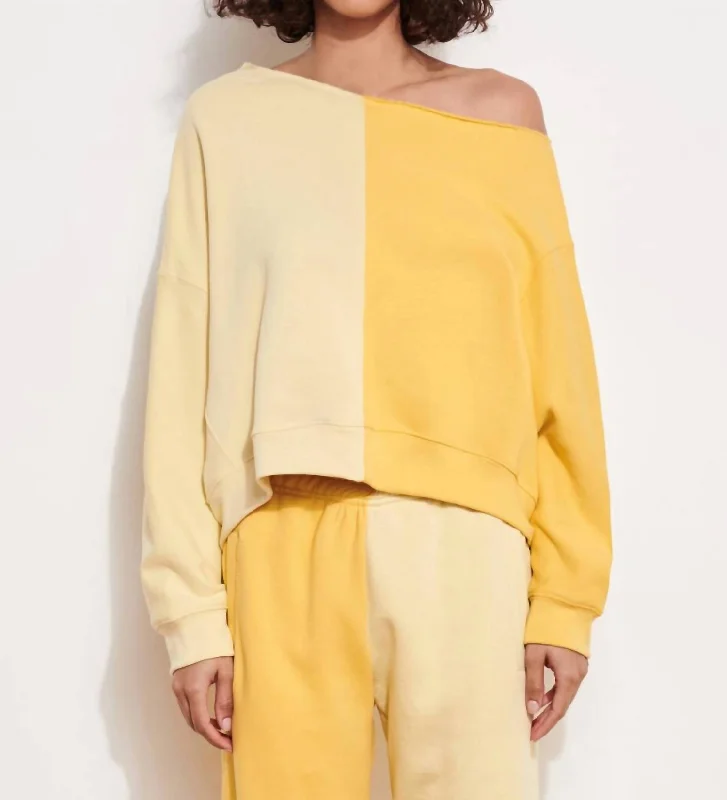 Best Online Boutiques Color Block One Shoulder Top In Chamomille/buttercup