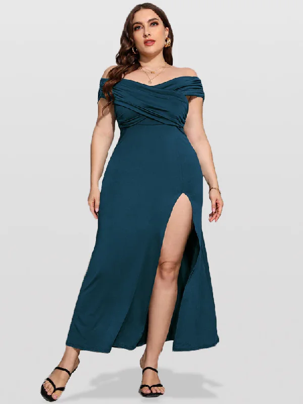 New Arrival Discounts Plus Ruched Crisscross Slit Mermaid Maxi Dress