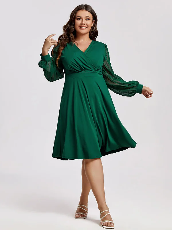 Affordable Women's Clothing Sale Online Plus Green Mesh Patchwork Crisscross Ruffle Midi Dress