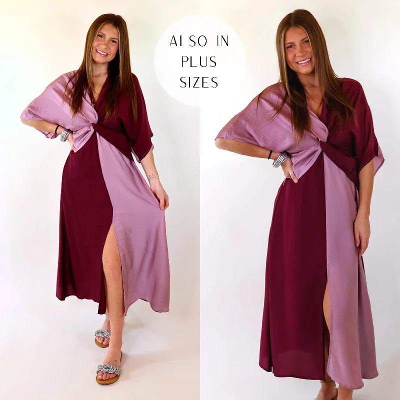 Bid Farewell To The Old Season Take My Breath Away Front Knot Color Block Midi Dress in Purple Mix