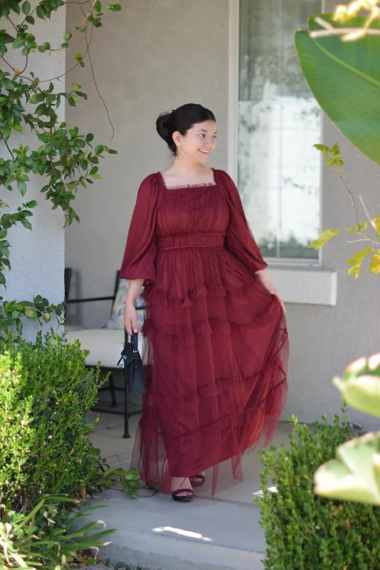 Premium Quality Garments Mollie Burgundy Tulle Maxi Dress