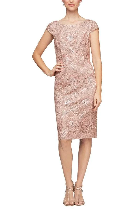 Clearance Event Alex Evenings - 117654 Cap Sleeve Embroidered Sequin Dress