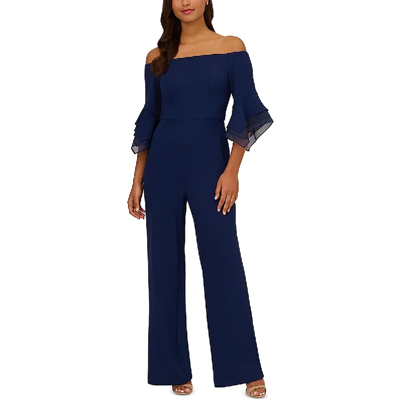 Colorful Clothing Adrianna Papell Womens Crepe Off-The-Shoulder Jumpsuit