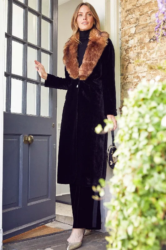 Versatile Style Wardrobe Velvet Opera Coat With Detachable Fur | Black