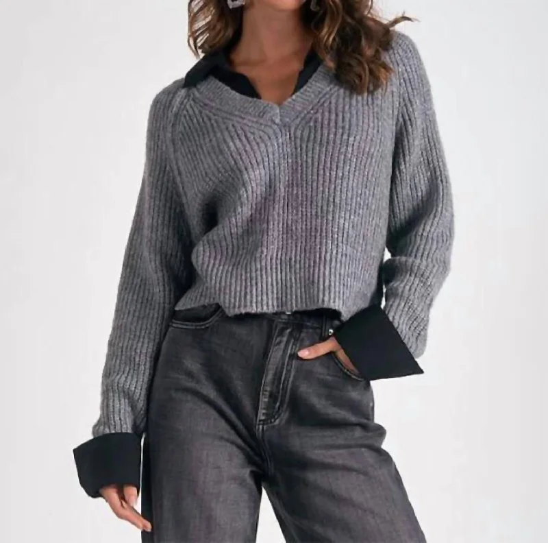 Edgy Fashion Little Stevie Layered Sweater/shirt Combo In Grey/black