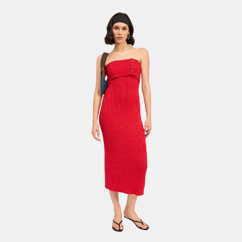 Trend Leading Collection Fold Over Ribbed Tube Dress (Red)