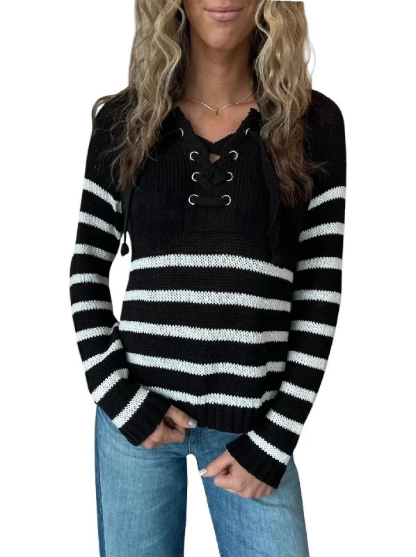 Elegant Women's Clothing Online Palmer Laced Sweater In Black/white